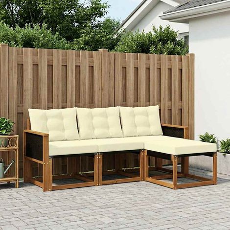 vidaXL Conjunto de sofás de exterior 4 uds. Natural y Crema (1/5)