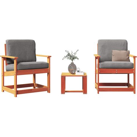 3-tlg. Garten-Lounge-Set Wachsbraun Massivholz Kiefer