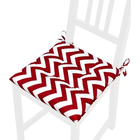 Coussin pour Chaise Doux Universel Lacets de fixation Lavable Housses de Chaise Zig Zag rayé - Rouge
