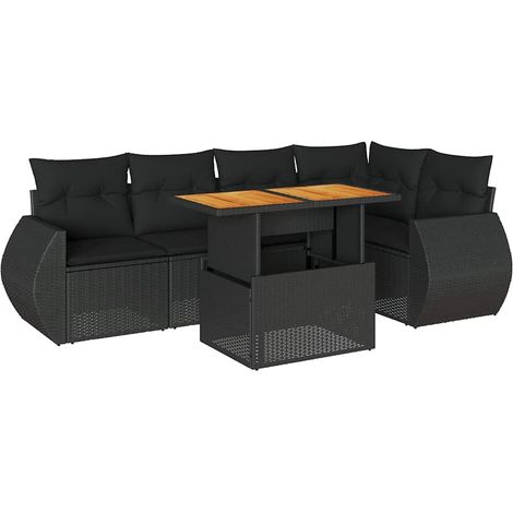 Set Divano da Giardino 6 pz con Cuscini Nero in Polyrattan vidaXL (1/5)