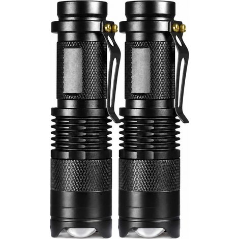 Lampe torche étanche à zoom avec clip, lot de 2, pour le camping, la pêche de nuit, la chasse et la randonnée. (1/5)