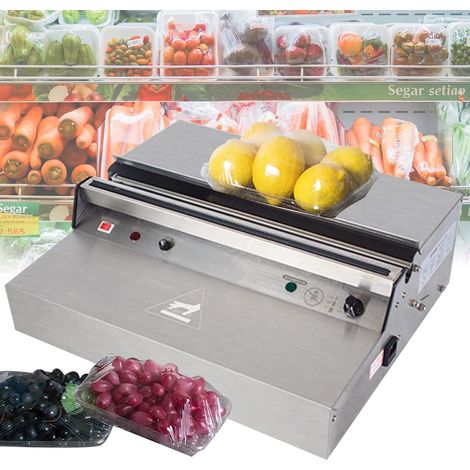 Machine Emballage de Film Alimentaire 450mm Acier Inoxydable, Scellant Coupe de Film Électrique, Plaque Chauffante Intégrée, pour Légumes Fruits Viande Supermarché Hôtel (1/5)