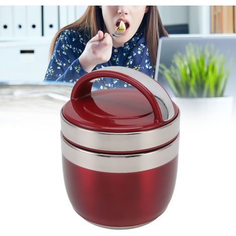 Isolierte Lunchbox mit großem Fassungsvermögen aus Edelstahl 304 für Schüler, Erwachsene und Büroangestellte vakuumisolierter Behälter rot. (1/5)
