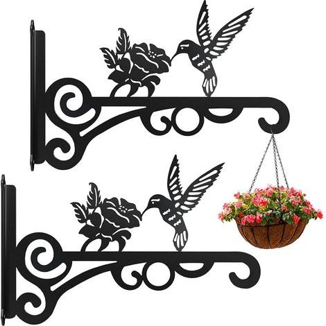 CCYKXA  Wall-Mounted Hanging Basket Holder, 2 Pieces Plant Hook Support, Iron Wall Hooks for Plants, Flower Pots, Garden and Balcony Decoration (Black)