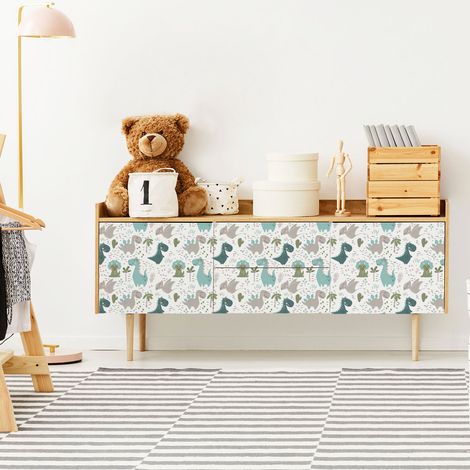 Rouleau revêtement adhésif vinyle au mètre - Sticker lavable Cuisine Meuble Armoire Porte - DINOSAURES EN FAMILLE - 60x200cm