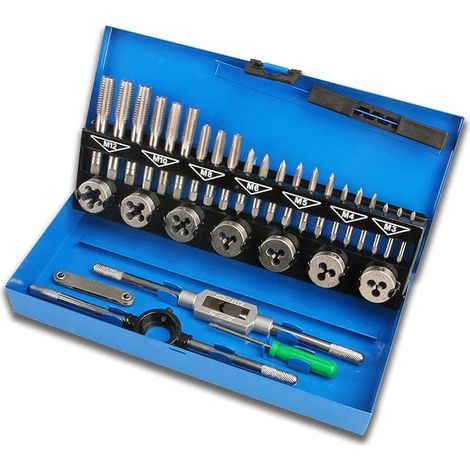 Juego de 32 piezas de machos y punzones, kit de herramientas métricas de acero aleado, kit profesional de machos y terrajas para roscado con estuche de almacenamiento (32 piezas) (1/5)
