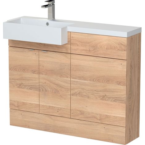 Alrewas Contemporary 2 Door Left-Hand Floor Standing Combination Unit with Basin, Bleached Oak, 1100mm