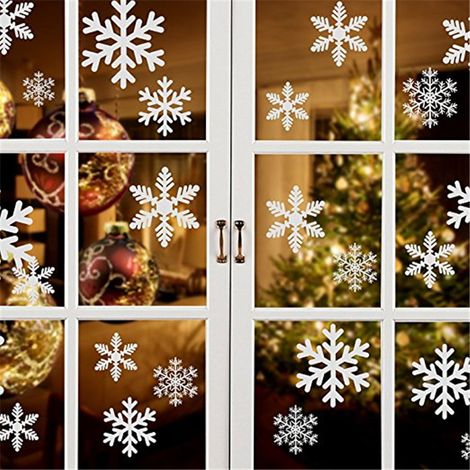 Pegatinas navideñas para ventana, pegatinas de PVC con copos de nieve extraíbles, decoración navideña para ventana, pegatinas estáticas blancas para decoración de ventana invernal. (1/3)