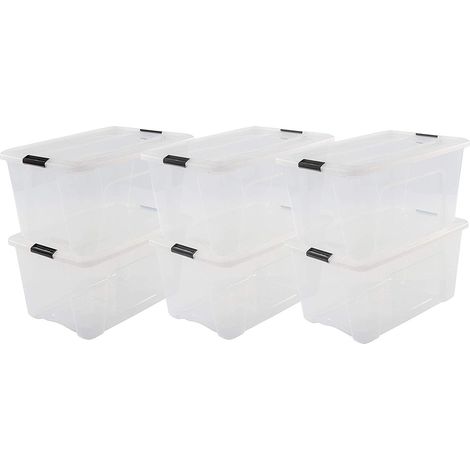 Iris Ohyama, Lot de 6 boîtes de rangement plastique 45L, Transparent, SB-45