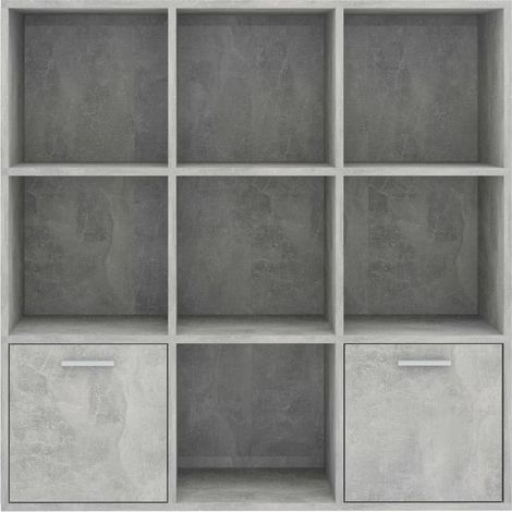 Bibliothèque étagère en bois Valika 98cm - 7 niches 2 portes-Gris béton (1/5)