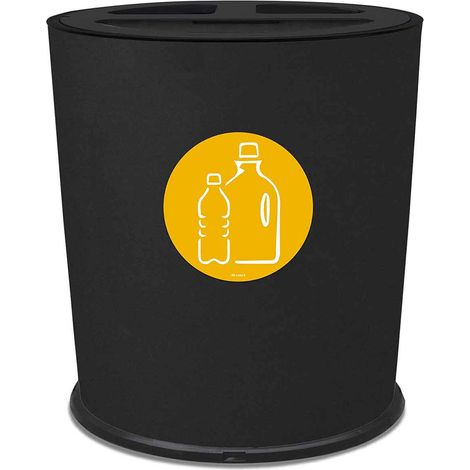 Pattumiera a Bidone per Raccolta Differenziata Ø35x40 cm 3 Scomparti 38 L Totali in Metallo Verniciato Nero