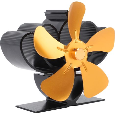 Ventilateur de poêle à bois durable et silencieux en alliage d'aluminium, alimenté par la chaleur, pour cheminée à bûches, couleur or (1/5)