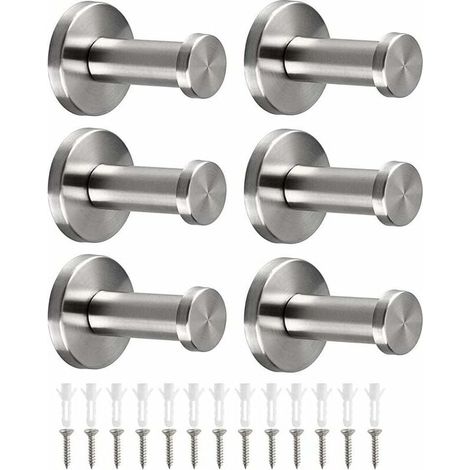 Stainless Steel Robe Hooks, Set of 6 Stainless Steel Door Hooks, Robe Hooks, Wall Mounted Robe Hooks, Hanging Towel Hooks (1/5)