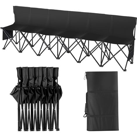 Banc pliant portable à 6 places, banc de camping pliable d'extérieur avec sac de transport et dossier, banc latéral de sport d'équipe pour pêche, football, siège instantané sans assemblage, noir (1/5)