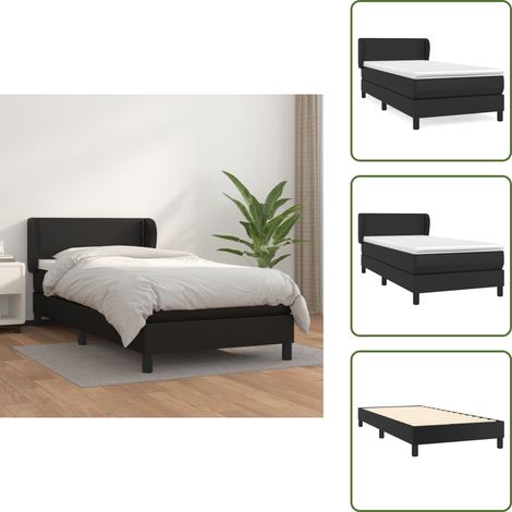 The Living Store Cama box spring con colchón cuero sintético negro 90x190 cm - Colchón de muelles