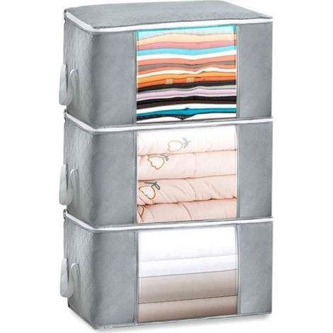 Sac de rangement - Non-tissé - Lot de 3 - 60x40x35cm - Poignée renforcée - Grande capacité (1/3)