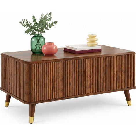 ELVMI Couchtisch Höhenverstellbar mit Ausziehbarer Platte und Verstecktem Stauraum, Retro Stil, MDF, Nussbaum, Wohnzimmer (1/5)