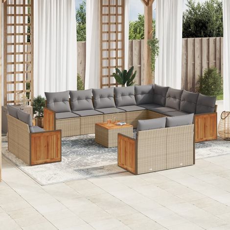 Set sofás de jardín con cojines 13 pzas ratán sintético beige vidaXL (1/5)