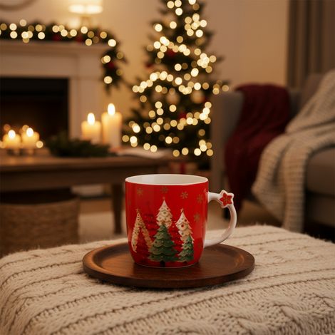 Tazza di Natale in porcellana colore rosso per decorazioni natalizie 360 ml (1/4)