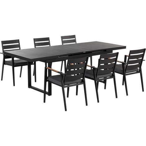 Conjunto de comedor 6 plazas de metal negro gris madera clara Valcanetto/Taviano (1/5)