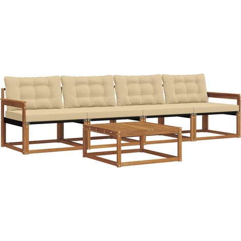 Ensemble de canapés d'extérieur 5 pcs  Salon de jardin Naturel et Beige (1/5)