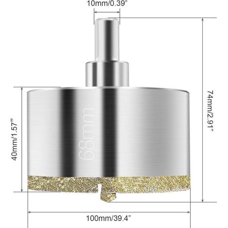 Scie cloche diamant 68 mm avec foret de centrage – pour carrelage, verre, céramique, marbre et calcaire (1/5)