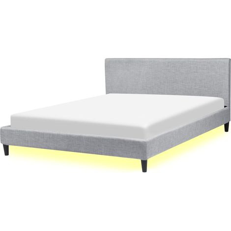 Bed with LED Fabric FITOU 160 x 200 cm (EU King Size) Light Grey (1/5)