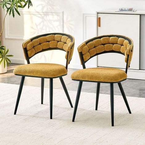 Chaise de salle à manger lot de 2 velours jaune piètement métal noir dossier enveloppant style moderne (1/5)