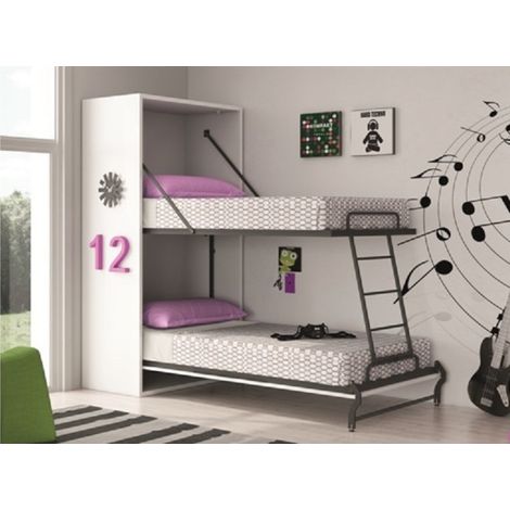 Lit superposé escamotable haut de gamme Verkali 90x190 cm - Matelas Sans matelas - Façade Vintage (1/5)