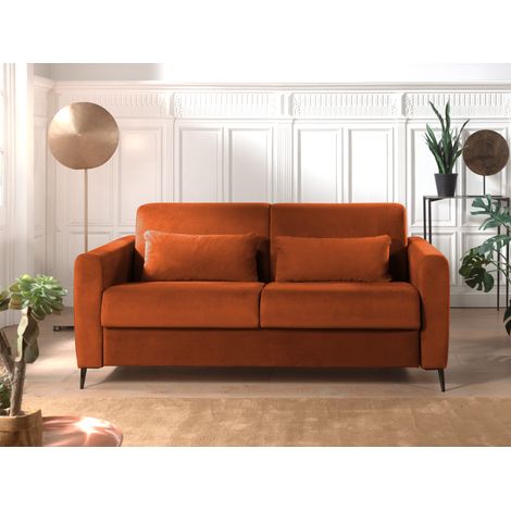 Owen - canapé lit 3 places convertible express couchage quotidien 140 cm matelas 12 cm en velours - rouille (1/5)