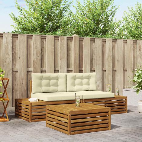 Outdoor-Sofagarnitur mit Kissen 3 Stück Natur und Creme