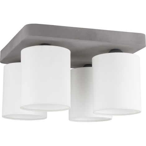 Plafonnier en Béton Gris Abat jours Blanc Cylindrique  Plaque carrée  4 Tête GREAT (1/2)