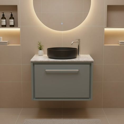 Hudson Reed Lille Wall Hung 1-Drawer Vanity Unit with White Marble Worktop 600mm Wide - Coastal Grey (1/4)