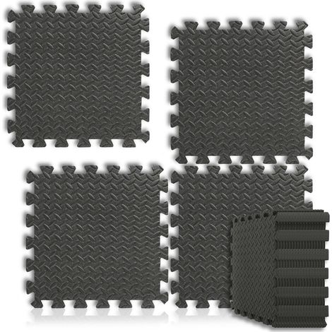 Jiubiaz Dalles puzzle mousse EVA noir motif feuilles 40x40cm 18 pièces tapis de piscine antidérapant pour piscine et salle de sport (1/5)