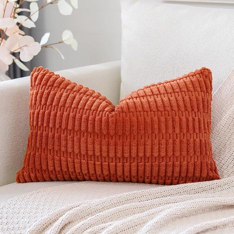 Housses de Coussin en Velours Côtelé Décoratif Canapé Taie d'oreiller Super Doux Decoration pour Maison Salon Chambre Canapé 40x60cm Orange (1/5)
