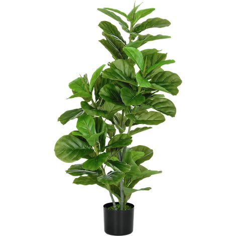 Ficus artificiel 110 cm avec 90 feuilles effet mousse et pot pour intérieur et extérieur, vert (1/5)