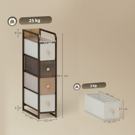 Commode pliante gain de place à 4 tiroirs, en tissu, acier et bois. Dimensions : 20 x 47 x 84,5 cm. Multicolore. (1/5)
