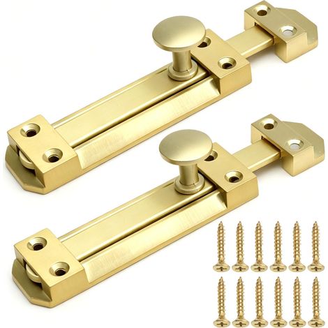 2 Loquet Porte Coulissante Monté Surface avec Vis,Serrure Boulon Portes Bois Laiton 4,68"/119 mm,Boulons Coulissants Sécurité Robustes pour Intérieures Extérieures,Salle Bain,Chambre Coucher,Armoires (1/5)