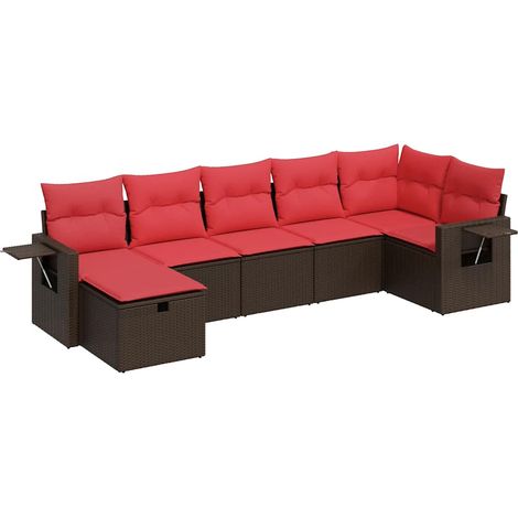 Set Divani da Giardino 7 pz Salotto da Giardino con Cuscini Marrone in Polyrattan (1/5)