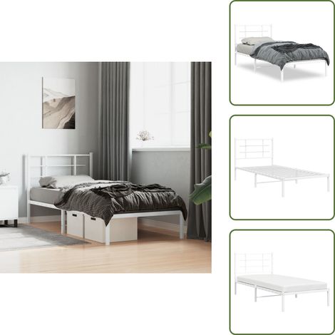 The Living Store Bettgestell mit Kopfteil Metall Weiß 90x200 cm - Metallbett (1/5)