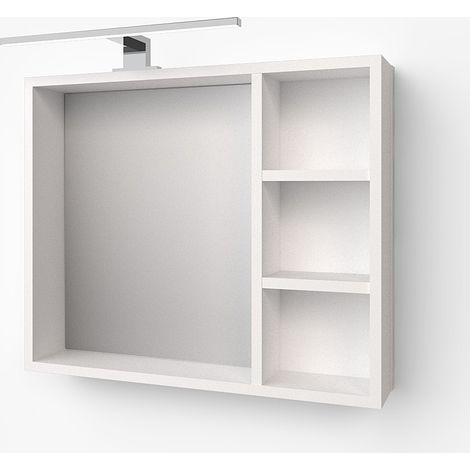 Miroir de Salle de Bain avec LED éclairage et étagère, Blanc, Armoire murale Salle de Bain avec moiroir. (1/5)