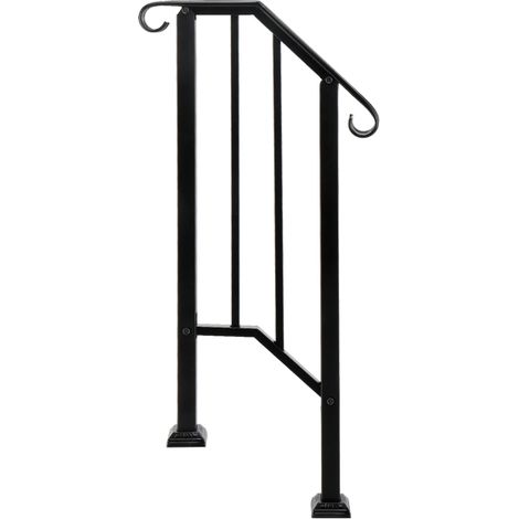 GROOFOO Matte Black Single-Tier Outdoor Iron Handrail – Rust-Resistant, Sturdy & Modern Design (1/5)