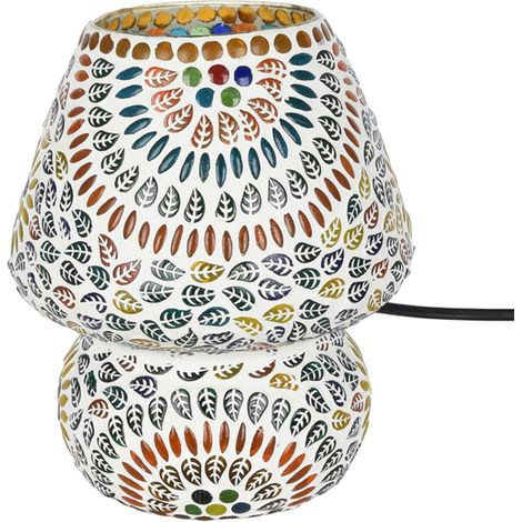 Tischlampe aus Glasmosaik in Pilzform mit Blättermuster 18 cm (1/2)