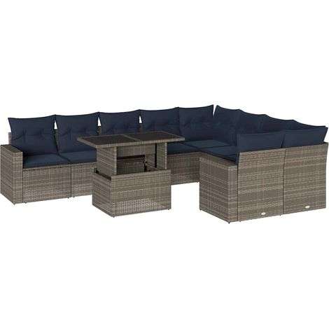 Maison Exclusive - 10-teiliges Gartensofa-Set mit Kissen, grau, P (1/5)