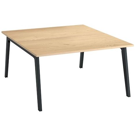 Pôle de 2 bureaux Exprim chêne clair + goulotte L 140 cm - piètement anthracite - Maxiburo (1/4)