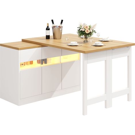 Ausziehbarer Esstisch mit Stauraum, Glastüren, LED und Drehfunktion, aus MDF, für Küche und Esszimmer (1/5)