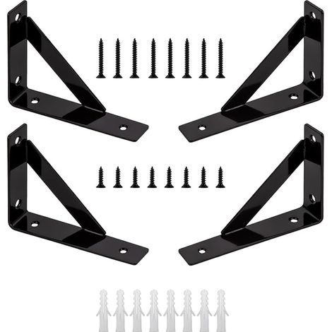 Set of Wall Brackets, Square Wall Shelves, Triangular Metal Shelf Brackets, Floating Wall Shelves for Kitchen, Bathroom, Bookcase, Wooden Board (150 x 100 mm) (1/5)