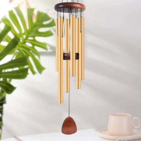 Großes 68 cm Aluminium-Windspiel für eine Zen-Atmosphäre - Geeignet für den Außenbereich - Garten - Terrassendekoration - Klassisches Windspiel mit Windfänger - (gold)