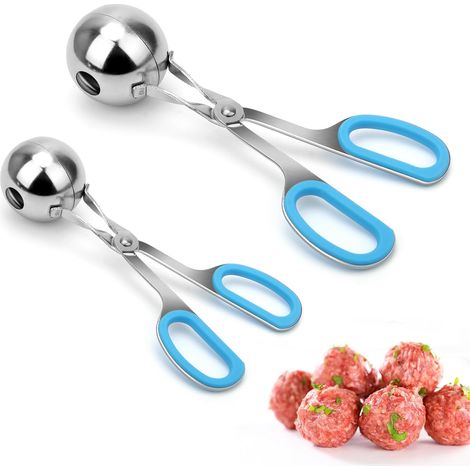 Ensemble de 2 cuillères à boulettes de viande en acier inoxydable (3,5 cm et 4,6 cm) avec poignées antidérapantes (bleu) (1/5)