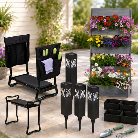 Kit de démarrage pour jardin solaire (3 pièces) – Lampes solaires d'allée, jardinière à plusieurs niveaux pour herbes aromatiques et banc à genoux (1/5)